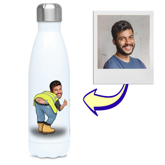 Funny Builder Bum Flask |  Funny Gift for Workman - Workwoman - Ground Worker - Site Worker Water Bottle