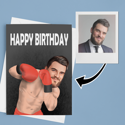 personalised photo boxing greeting card of a man in a boxing pose