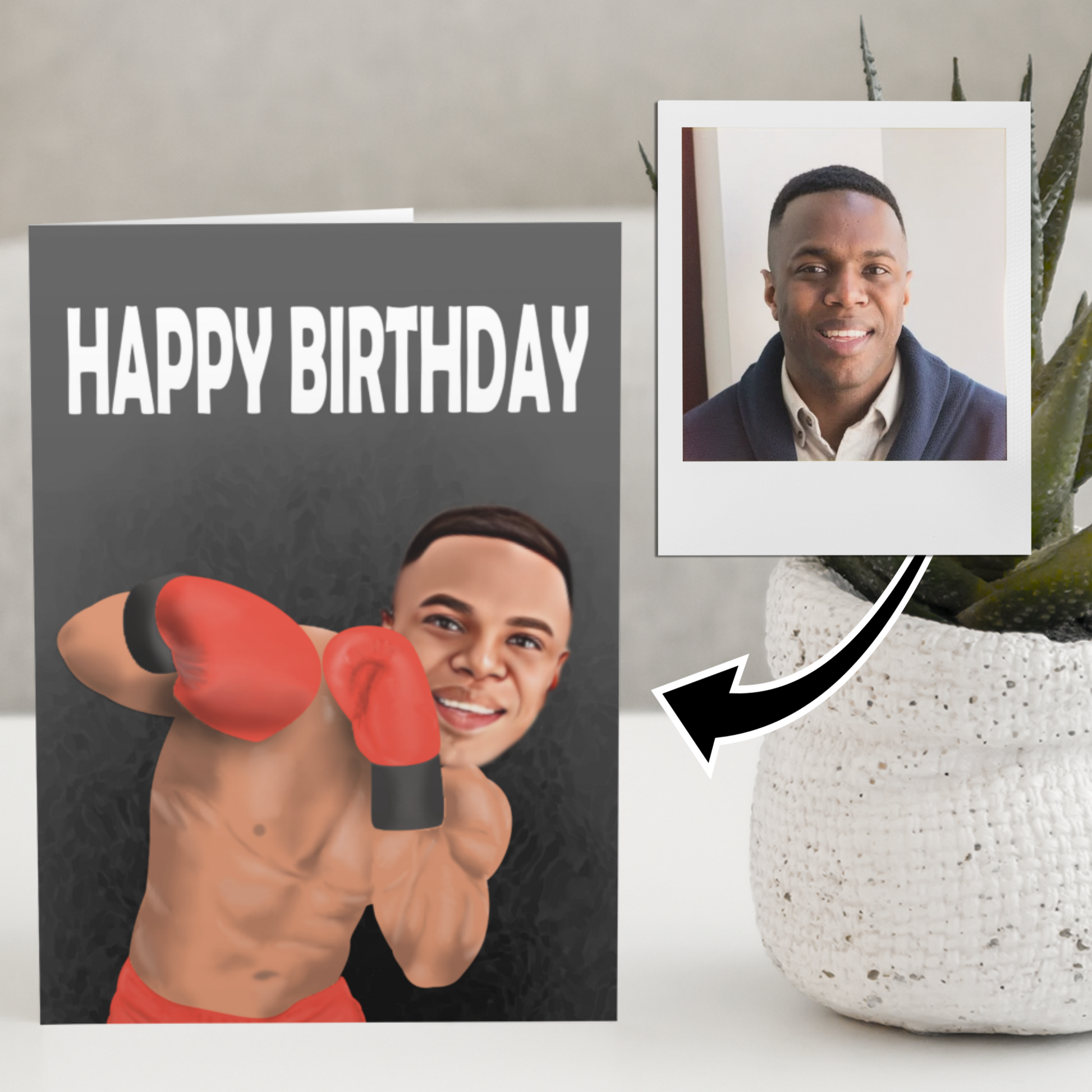 personalised photo boxing greeting card of a man in a boxing pose
