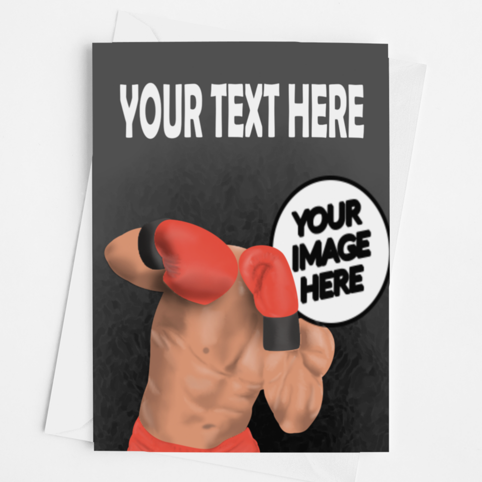 personalised photo boxing greeting card of a man in a boxing pose showing "your image here"
