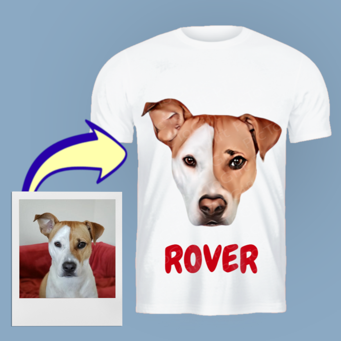 Your Pet - Cartoon Style Face on a T-Shirt - Dog - Cat - Any Pet