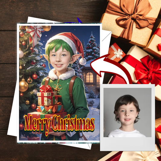 Cute Elf Kid - Christmas Card