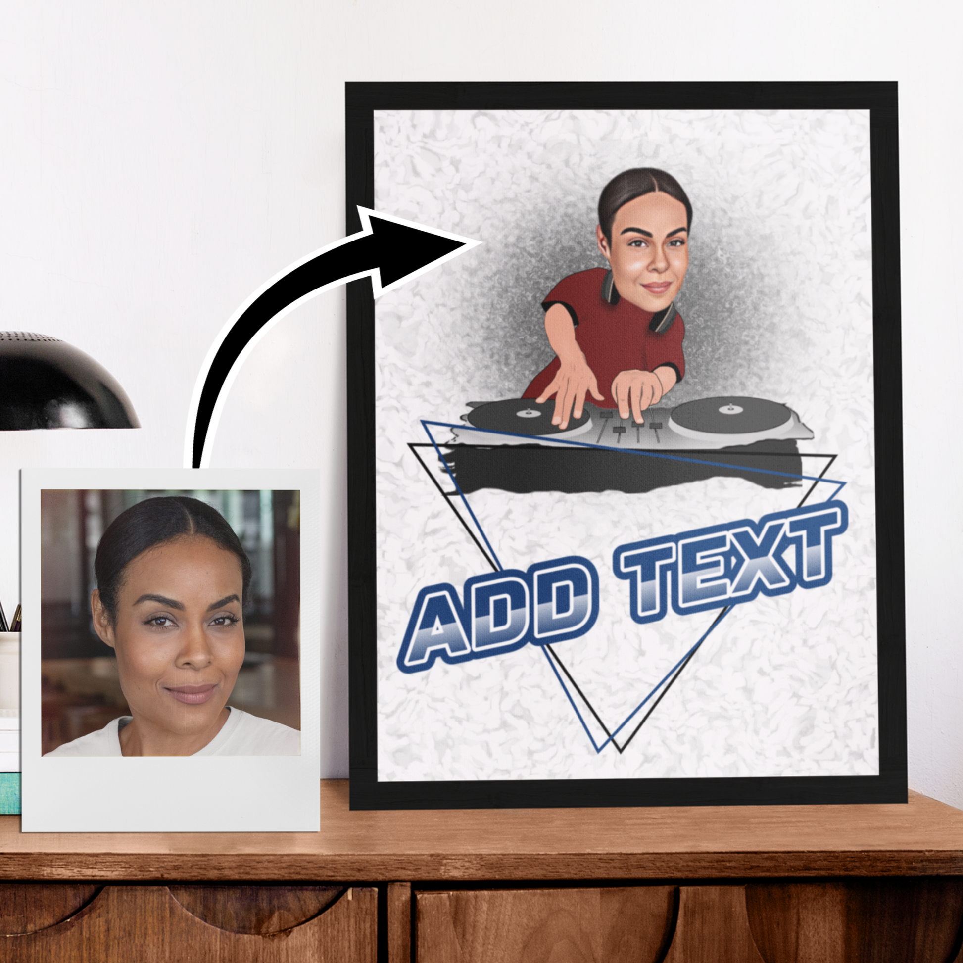 funny personalised photo fine art print poster of man as a DJ and DeeJay Decks