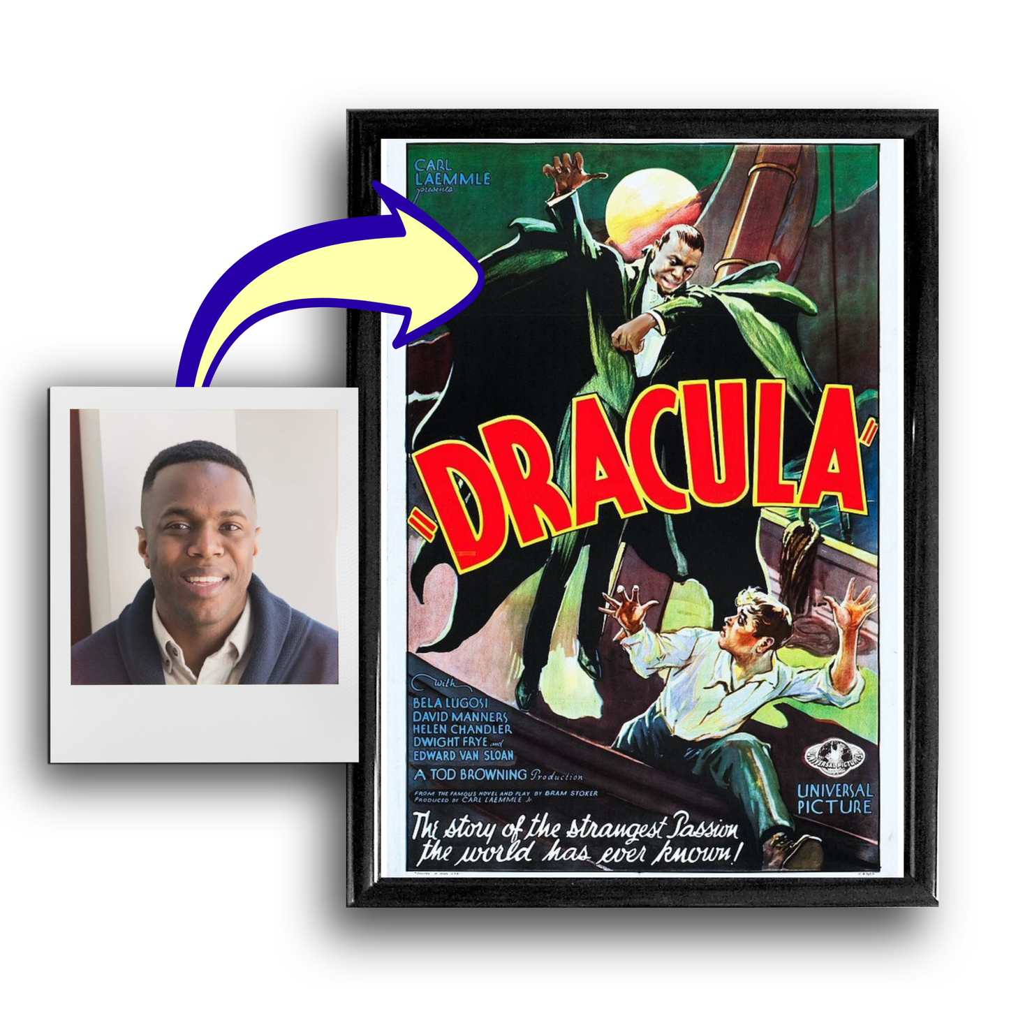 Custom Face Swap Dracula Movie Poster (Public Domain)