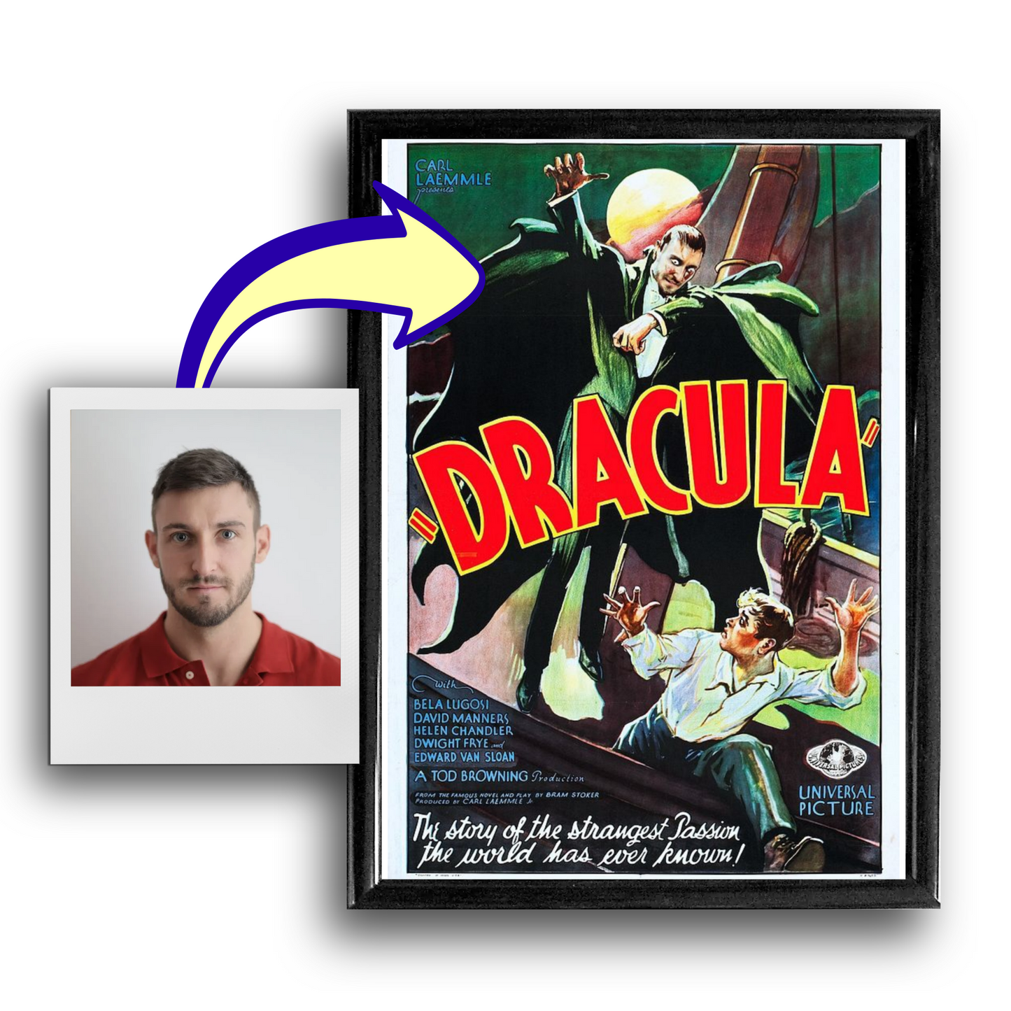 Custom Face Swap Dracula Movie Poster (Public Domain)