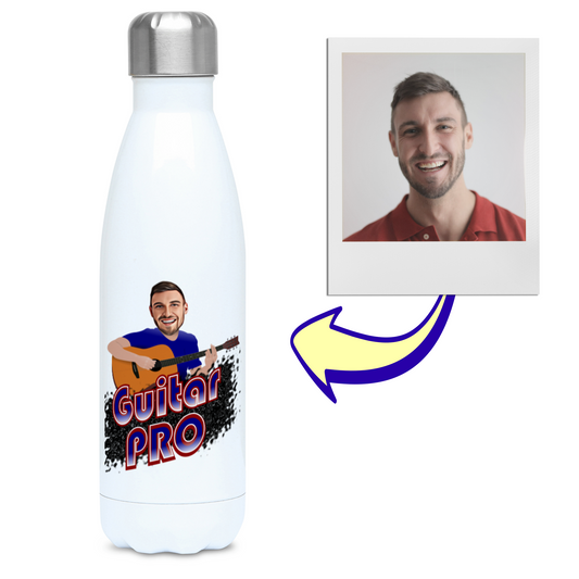 Funny Custom Photo Guitarist Flask - Music Lover Guitar Player Gift - 500ml Water Bottle