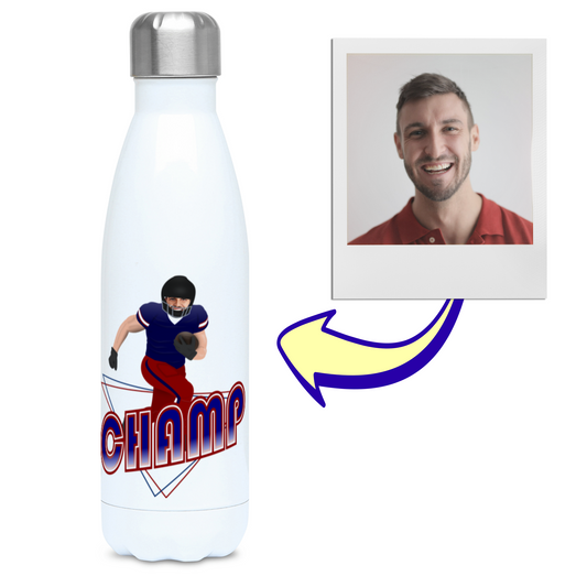 Custom Photo Football Flask - Superbowl-Inspired Water Bottle - Any Team Colours - American Football Gift - 500ml Flask