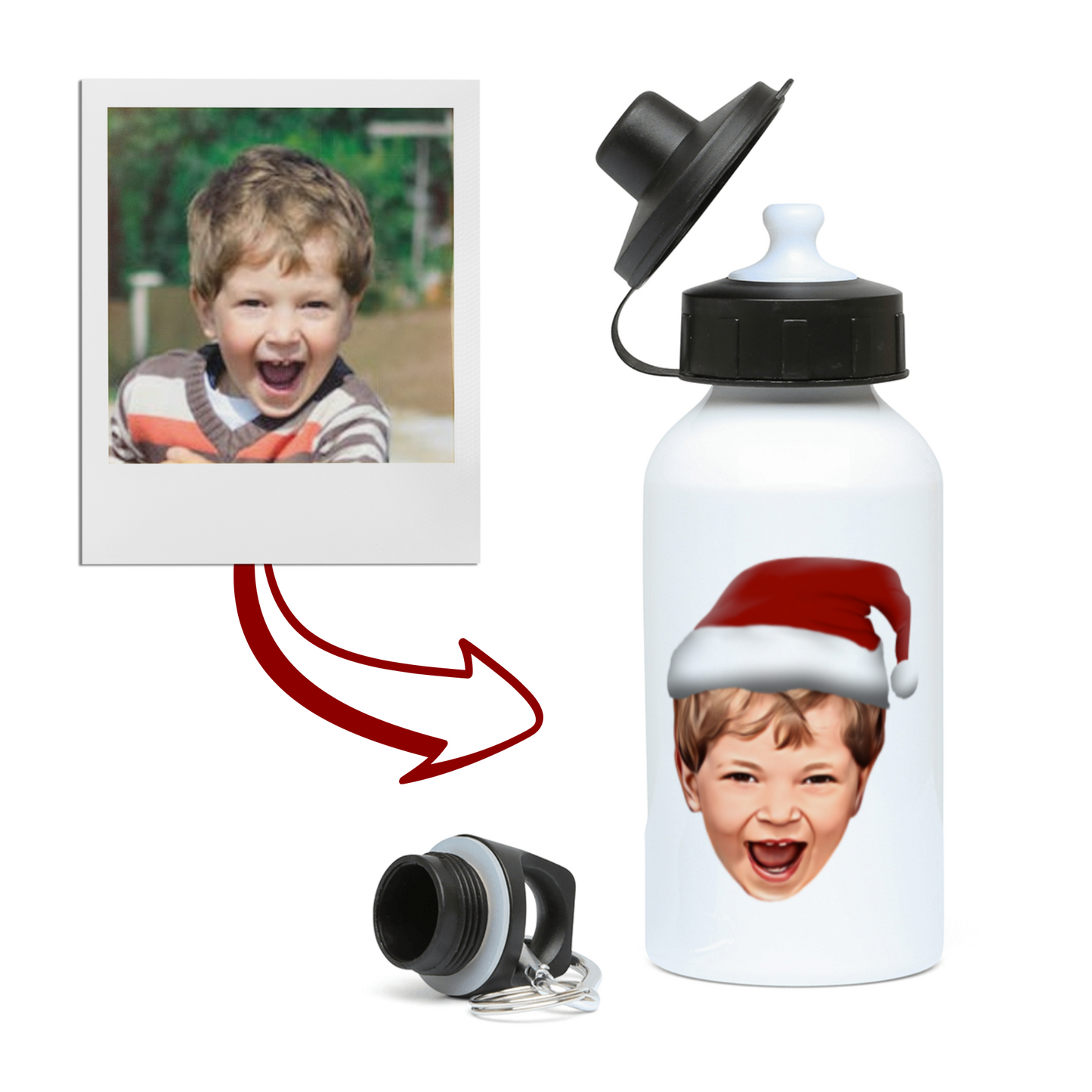 Santa Hat Cartoon Head Flask - Kid's / Adults Sports Bottle | Any Photo / Pet 400ml Water Bottle