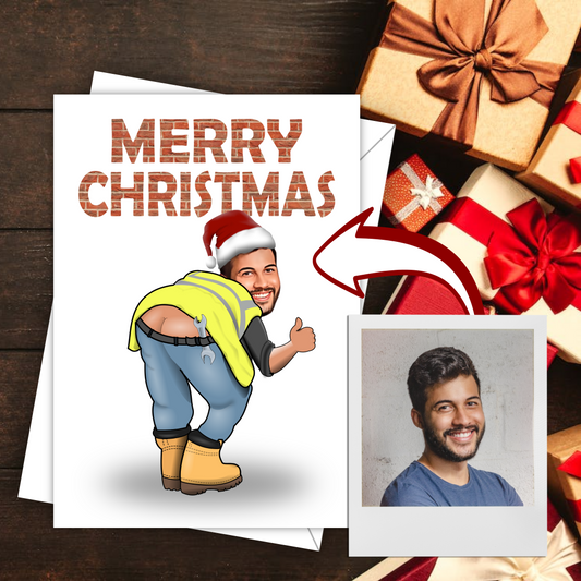 Christmas Builder Bum - Santa Hat Card