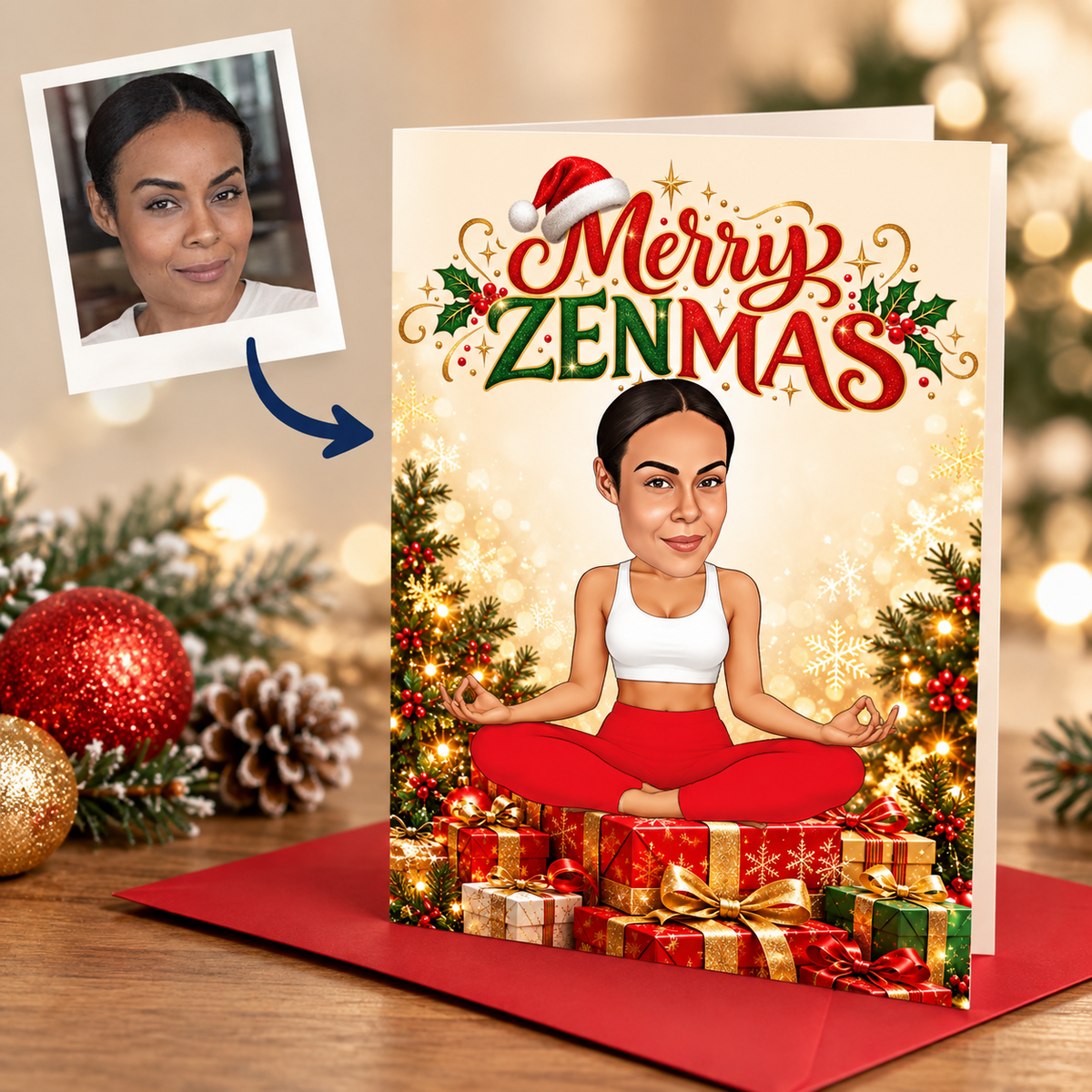 Personalised Yoga Christmas Card – Custom Photo Meditation Christmas Card