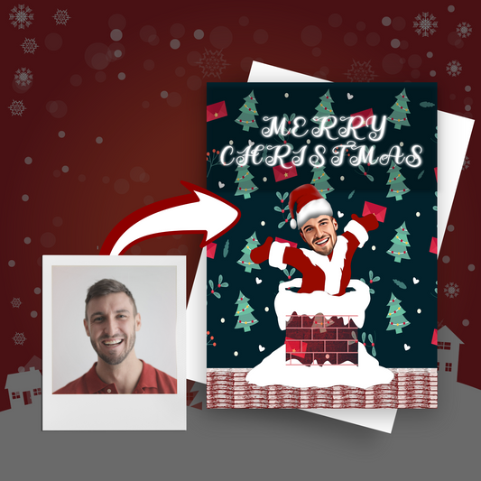 Santa Down the Chimney Christmas Card