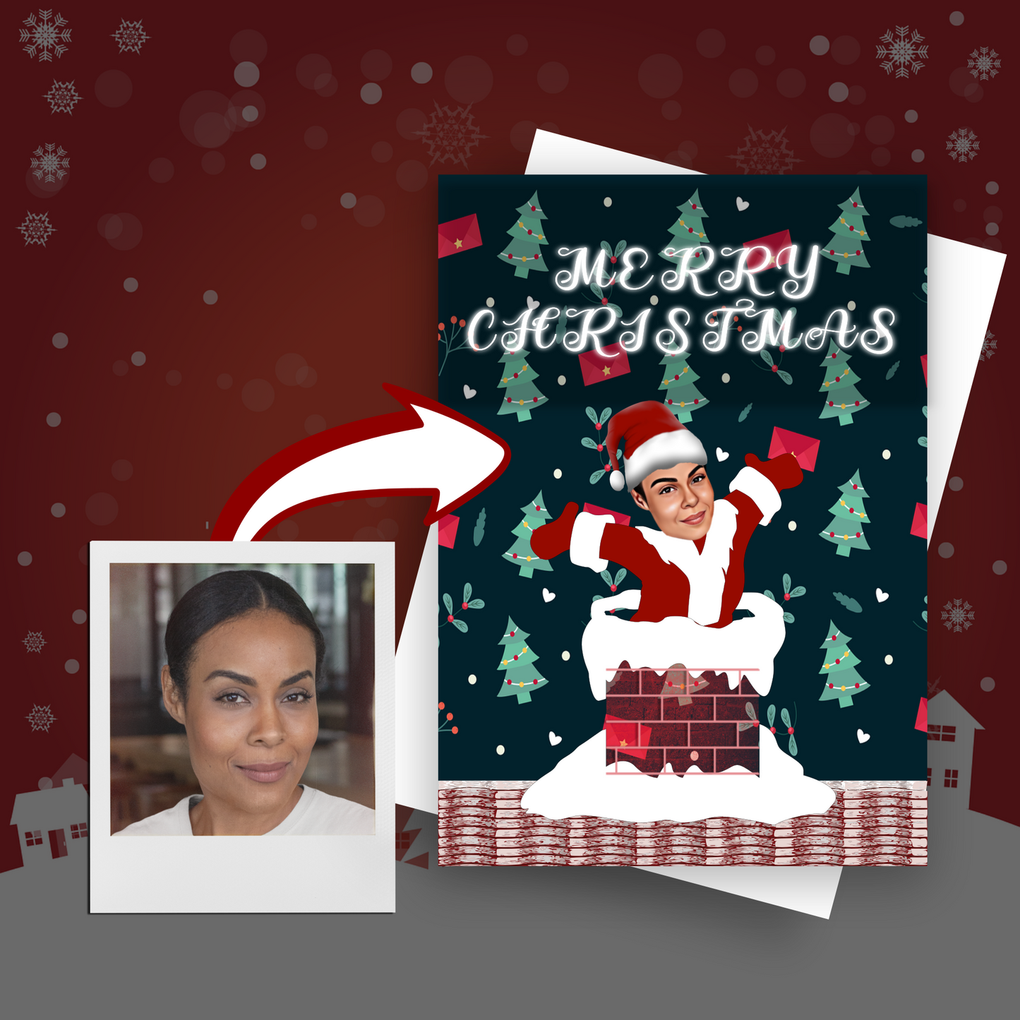 Santa Down the Chimney Christmas Card