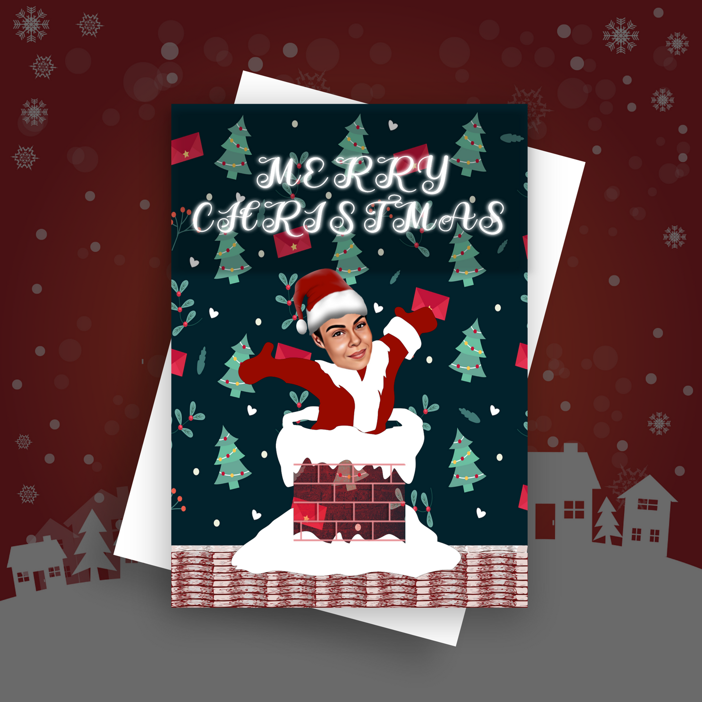 Santa Down the Chimney Christmas Card