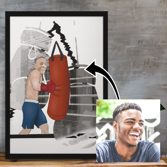 personalised photo poster with a boxer punching a punch bag