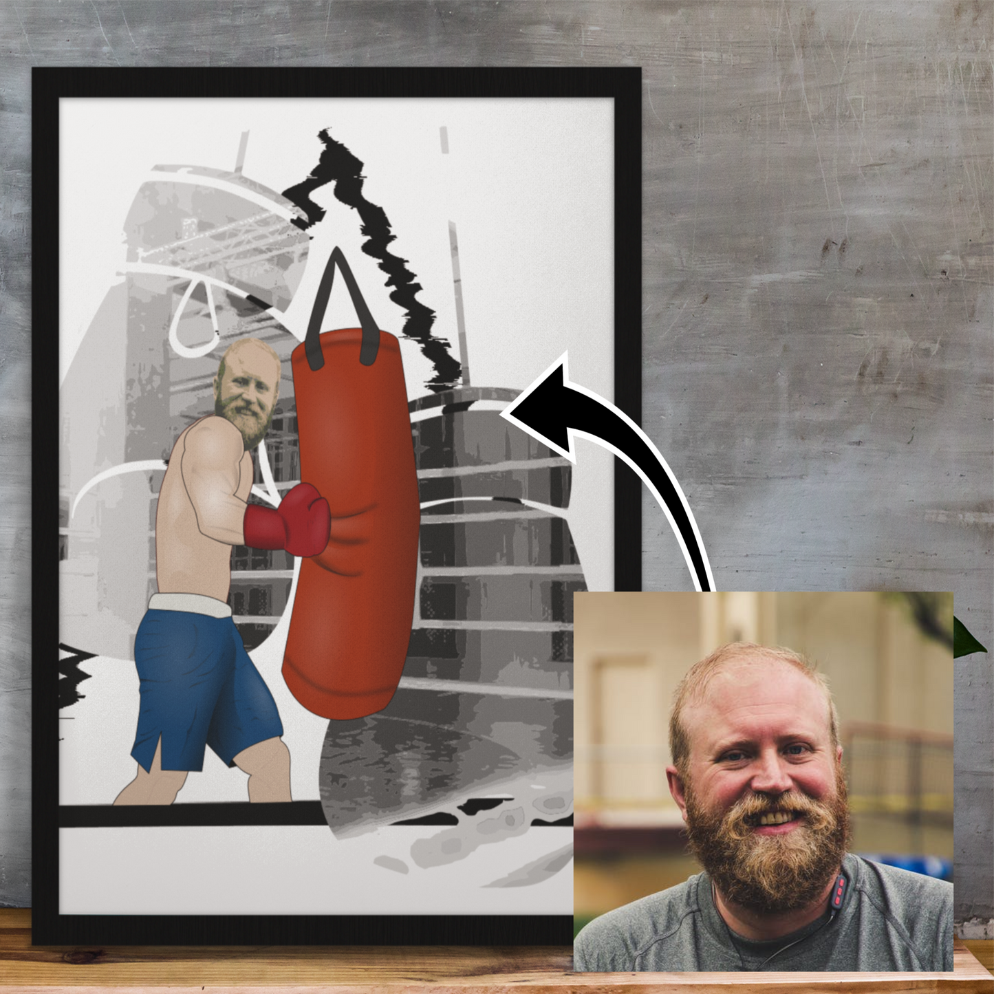 personalised photo poster with a boxer punching a punch bag