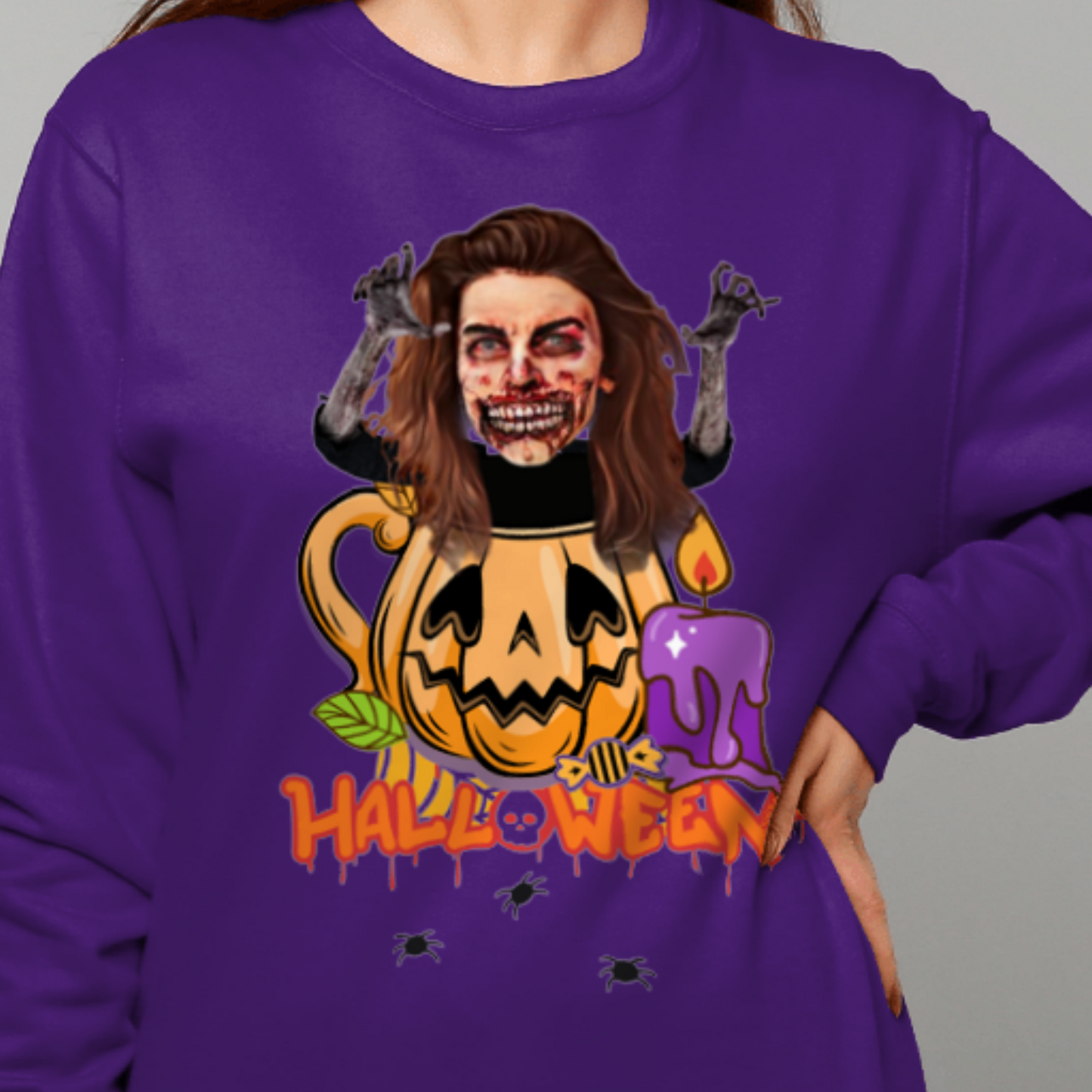 Zombie Halloween Pumpkin Sweatshirt | Funny Trick or Treat - Halloween Party Jumper / Sweater