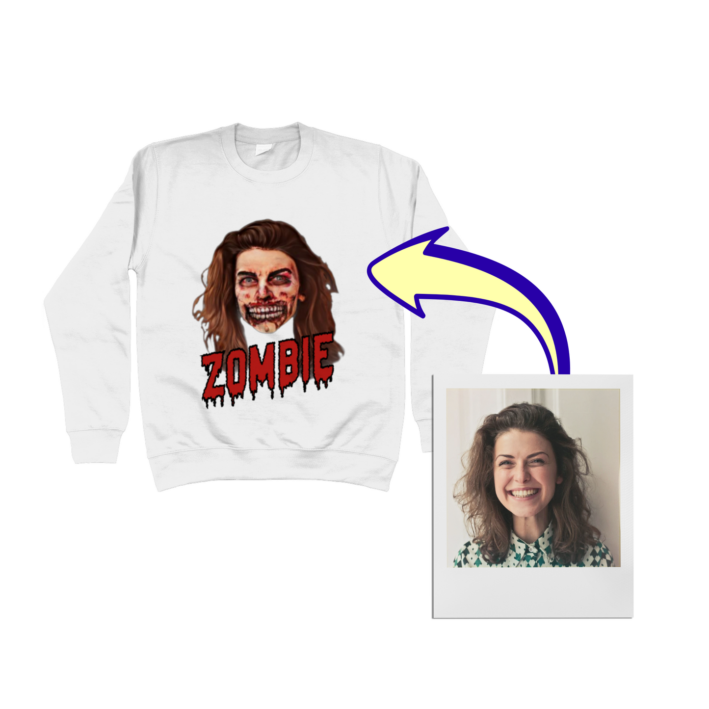 Zombie Face Halloween Sweatshirt | Funny Trick or Treat - Halloween Party Jumper / Sweater