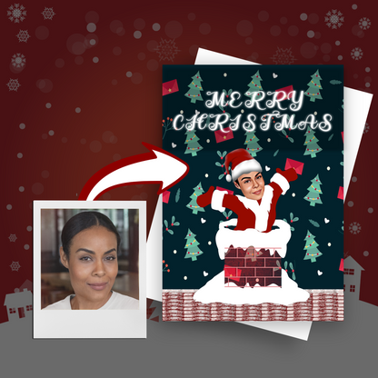 Santa Down the Chimney Christmas Card